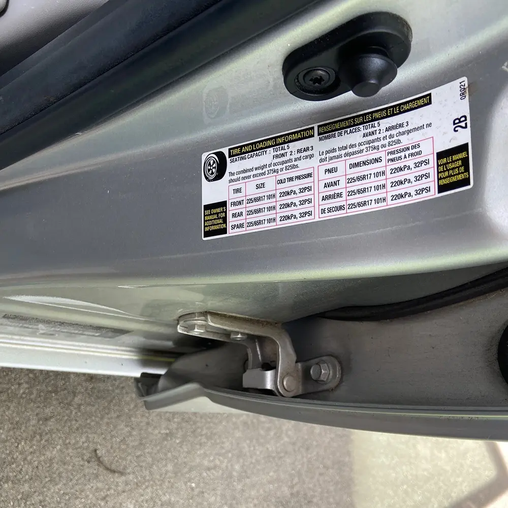 find your tire size on door